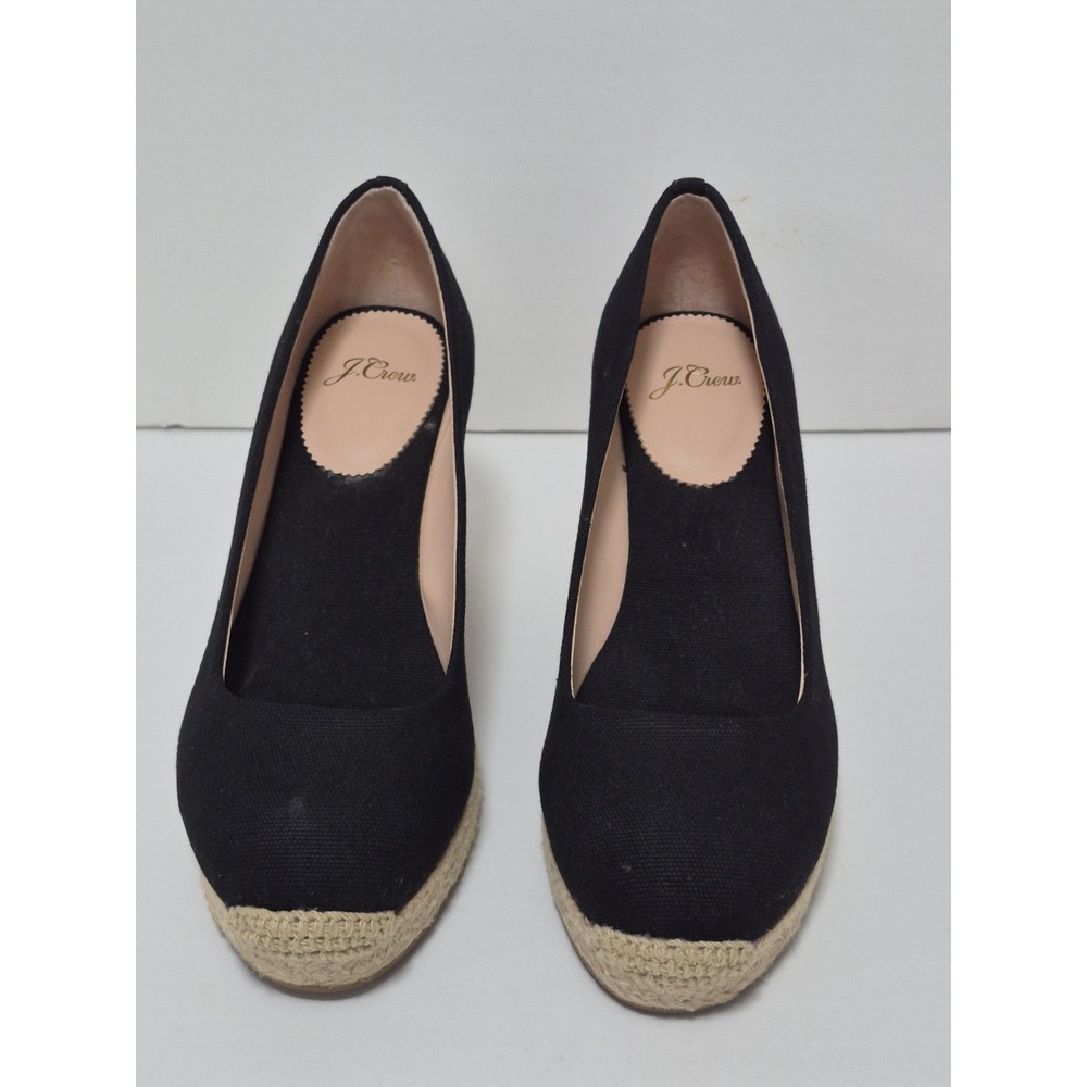 New J.crew Womens Canvas Espadrilles Wedge Heels Shoes Black Slip On size 7.5